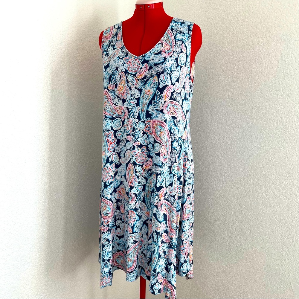 J. Jill 1x Plus Blue Paisley Sheath Dress EUC